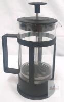 12 oz French Press Coffee Maker, Glass Carafe, Black Plastic Frame, Mesh Filter, Plunger Assembly