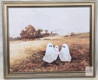 New Spirited Dancing Ghosts Farmhouse Landscape: Framed Canvas Print 11.25" &times; 9.25"