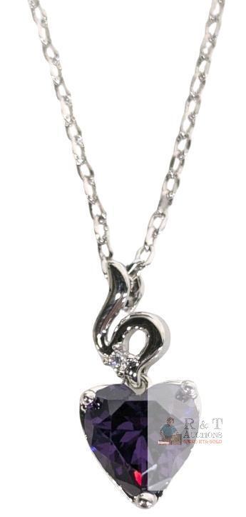 Gorgeous New Purple Heart Stone I Love You Necklace, 20", Non-Magnetic