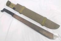 Ontario Knife US Military 18" Machete w/ Canvas Scabbard, Carbon Steel Blade, Riveted Handle