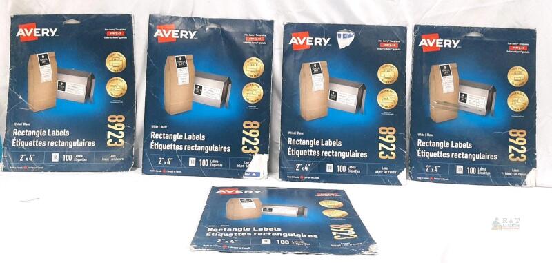 Avery 8923 Rectangle Labels 2"x4", White, Permanent TrueBlock, Inkjet/Laser, 5 Packs (500 Labels)