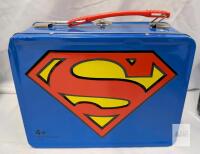 Superman Blue Metal Lunch Box, DC Comics, 7.75"x6.75"x4", Red Handle, S13 Logo Embossed