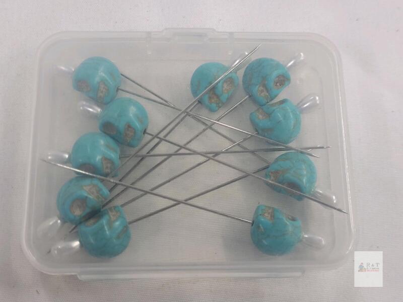 Uxcell Skull Sewing Pins, 10-Piece Set, 2.95" Steel Pins with Blue Turquoise Skull Heads
