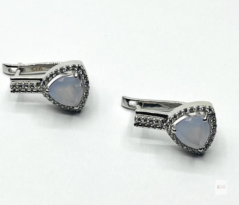 WITH APPRAISAL Sterling Silver Natural Moonstone (2ct) with CZ (0.25ct) Earrings, W/A$400.00. with appraisal