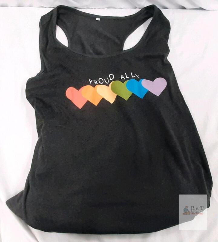 XXL Black Proud Ally Rainbow Hearts Tank Top, Unisex, Pullover, Chest 26", New