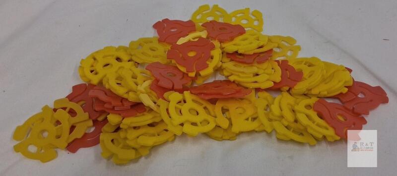 Lot of Plastic Snap-In 45 RPM Record Adapters, Yellow & Red, Fits 7-inch Vinyl Singles