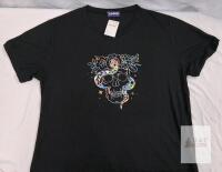 NEW SIZE MED Claire's Black Graphic T-Shirt with Iridescent Skull, Snake & Floral Print, New with Tag