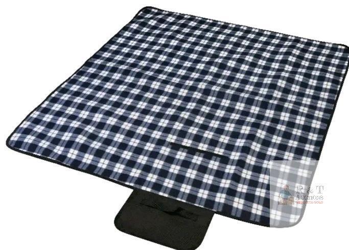 Perrier Plaid Picnic Blanket 70" x 58", Foldable with Carrying Strap, Black/Gray