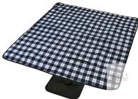 Perrier Plaid Picnic Blanket 70" x 58", Foldable with Carrying Strap, Black/Gray