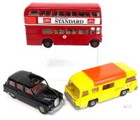 Vintage Matchbox Lesney SpeedThings K-27 Camping Cruiser, Corgi Toys Austin Taxi-Cab & Corgi Cricklewood Garage Double Decker Bus