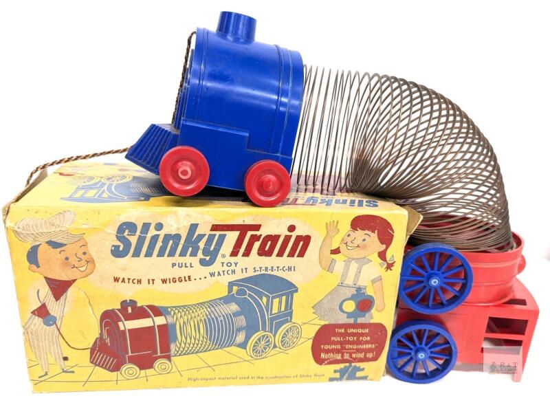 Vintage 1950s Fleet SLINKY TRAIN Pull Toy With Original Box, Made in Oshawa Ontario!