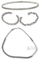 Vintage Stamped STERLING JED Bangle 2.5" Diameter, 2&times; Vintage Twisted Intertwined Open Cuff Bracelets With Magnetic Ends & 18" Long AB Rhinestone MJI Signed Necklace, Sterling Weight 4.5g
