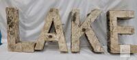 Craft Hand-Made Bark & Wood LAKE Letters . Measures 12"&times;7 &frac14;"&times;2 &frac14;