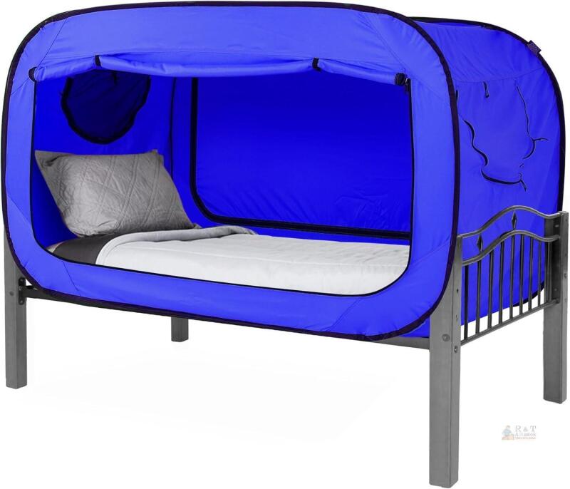 New ANC POP Bed Tent Full Bed Canopy Portable Dream Tent for Adult Indoor Sleeping Tents with 2 Doors Breathable Private Space Tents, Blue