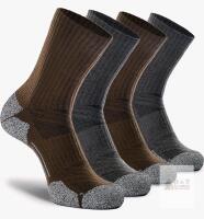 4-Pack New CWVLC Crew Hiking Socks, Cushion, Moisture Wicking, Arch Compression Boot Socks , Grey / Brown. XL (12-14)
