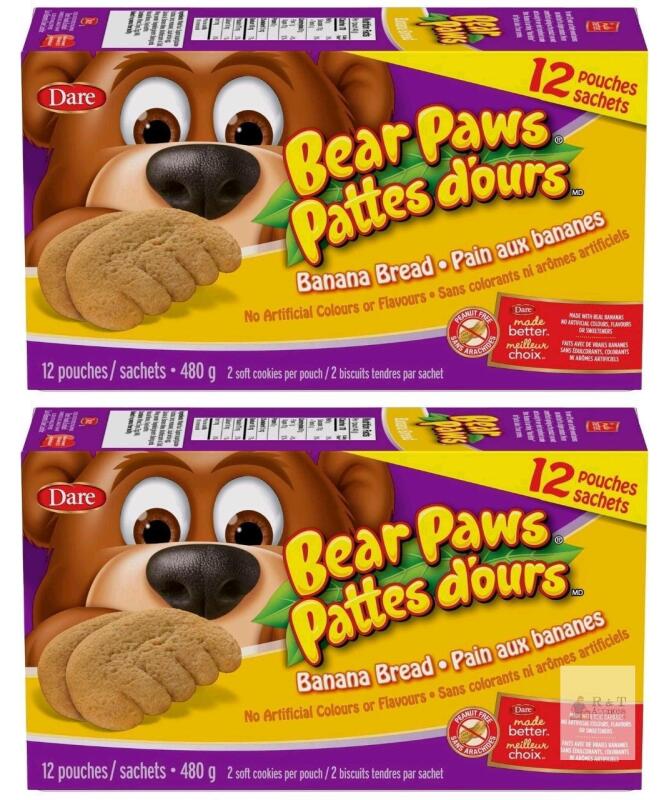[bb 09/2026] 2 New Dare Bear Paws Banana Bread Family Pack, 12 Pouches, 480g - 2 Soft Cookies Per Pouch