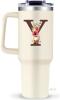 NEW Insulated Travel Mug with Handle, 40 oz Capacity, Floral "Y" Monogram,