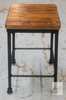 Modern Industrial-Style Metal Bar Stool with Wooden Seat, 24-Inch Seat Height, Matte Black Frame