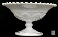 Vintage Imperial Doeskin Milk Glass Leaf Pedestal Bead Edge Footed Compote/Centerpiece Bowl, 10" Diameter &times; 5.35", No Chips or Cracks