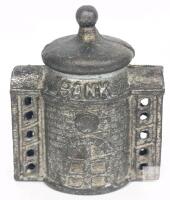 Antique 1890s Cast Iron Coin Penny Bank, 3.25" Tall