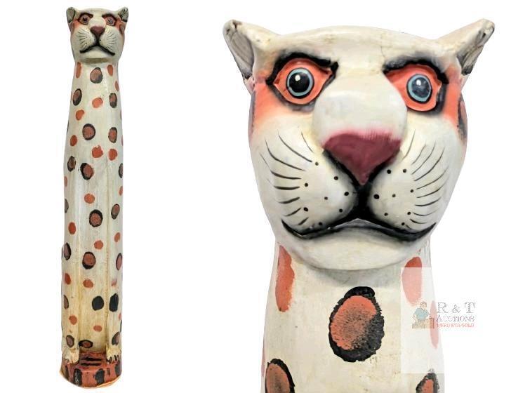 Huge 37.5" Tall Balinese Hand-Carved & Painted Timber Cat Totem Figure
