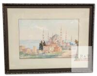 Vintage Signed Original Serif Renkgorur (1887-1947) Istanbul Watercolor on Paper, Framed 23.7" &times; 18.4"