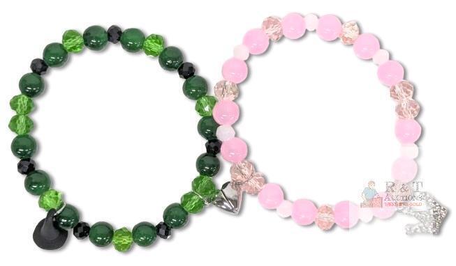 New 2pc WICKED-Themed Elphaba Witch Hat Glinda Rhinestone Crown Charm Magnetic Heart Friendship Sistership Bracelets, Elastic O/S