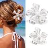 New 2pc Chrome Finish Metal Flower Hair Clips Beach Claw Clips 2" - 3" Across