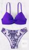 New Size LG Women's 2-Piece Supportive Underwire Tropical Plum Bikini Top & Bottom Swim Set