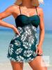 New Size LG Women's 2-Piece Sheer Teal Tropics Tankini Swim Set