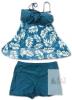 New Size LG Women's 2-Piece Sheer Teal Tropics Tankini Swim Set - 2