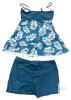New Size LG Women's 2-Piece Sheer Teal Tropics Tankini Swim Set - 3