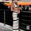 New Size XS Women's Crochet Knit 2 Piece Skirt Set for Women Knit Top Striped Bodycon Long Skirt Beach Cover Up Streetwear