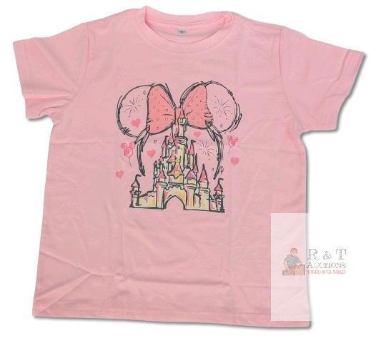 New Size 6-7 Years Girls' Minnie Mouse Disney-Style Castle Graphic Tee (Pink)