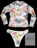 New Size MED Women's White & Tropical 2-Piece Rash Guard With Lightly Padded Bosoms & Bikini Bottoms Swim Set