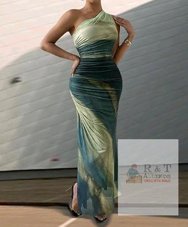 New Size LG Women's Breezy Summer Tie Dye Bodycon Dress Sleeveless Ruched Dresses Split Thigh Maxi Long Dress