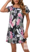 New Size SM Women's Nightgown Cotton Night Shirt for Sleeping Sleepwear Short Sleeve Loose Comfy Pajama Sleep Shirt