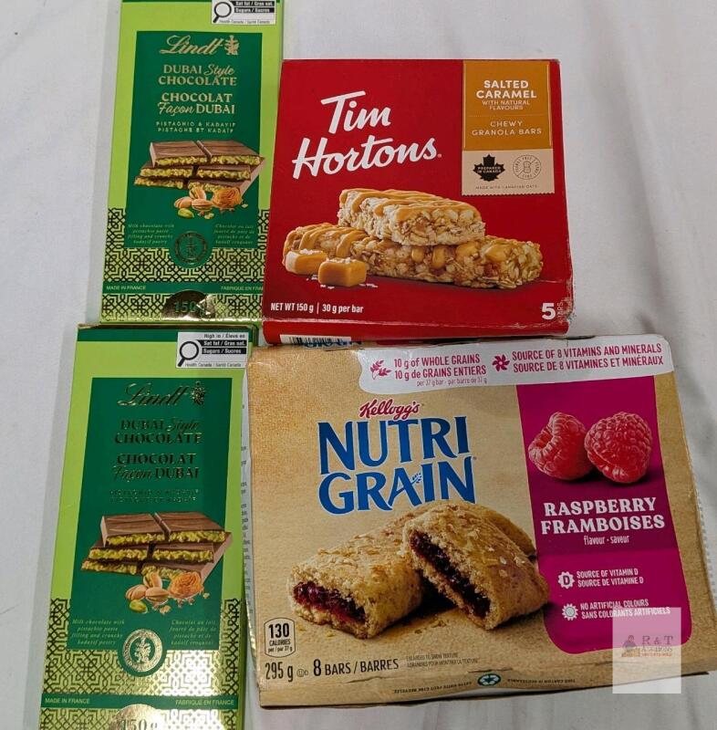 Lindt Dubai Style Chocolate, Tim Hortons Salted Caramel Granola, Nutri-Grain Raspberry Bars