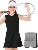 New Size 130 (7-8yrs) Girls' Spfas 2-Piece Tennis Dress Sleeveless Workout Athletic Dresses Kids Golf Outfit with Shorts Pockets, Quarter Zip Top
