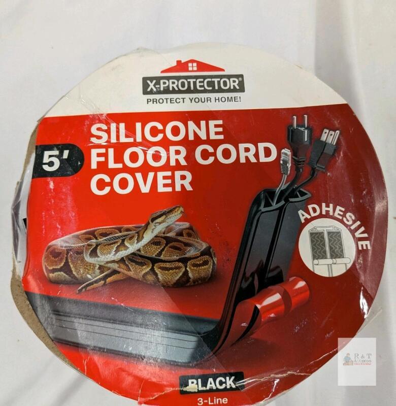 X-Protector 5ft Silicone Floor Cord Cover, 3-Line, Black, Adhesive, ASIN B08LDMYNHY