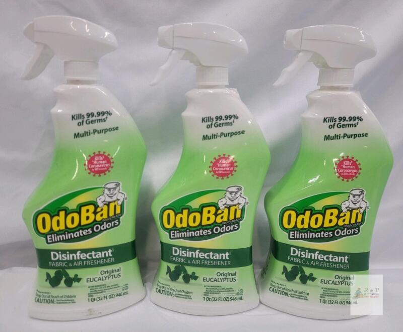OdoBan Disinfectant Fabric & Air Freshener, Original Eucalyptus Scent, 1 Qt Bottles, Lot of 3