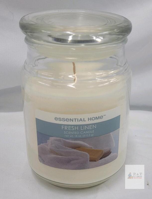Essential Home Fresh Linen Scented Candle, 18 oz Glass Jar with Lid, Approx. 104-Hour Burn Time