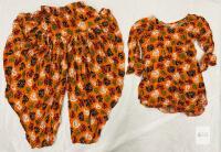 New Lightweight approx age 6-8 Orange Floral Two-Piece Set, Long Sleeve Top and Elastic Waist Pants, Approx. Size Medium