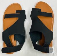 NEW Black Synthetic Leather Flat Sandals, Velcro Strap, Size EU 40, unisex
