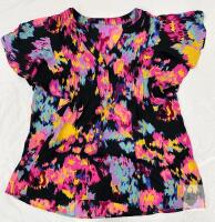 new KISSMODA Women&rsquo;s XXL Short Sleeve Flowy Blouse, Color Splash Print, Model HJ4912-Black-XXL