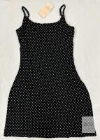 Black Polka Dot Spaghetti Strap Dress, Size Small, Adjustable Straps, Model YF3796, New