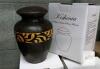 Koshenia Handcrafted Mango Wood Cremation Urn, Threaded Lid, 200 cu in, Gold Swirl Design