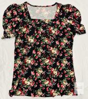 Women's Floral Blouse, Medium, Multicolor, Puff Sleeves, Square Neckline