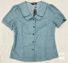 New Allegra K Women's Small Blue Polka Dot Short Sleeve Button-Up Blouse, Peter Pan Collar