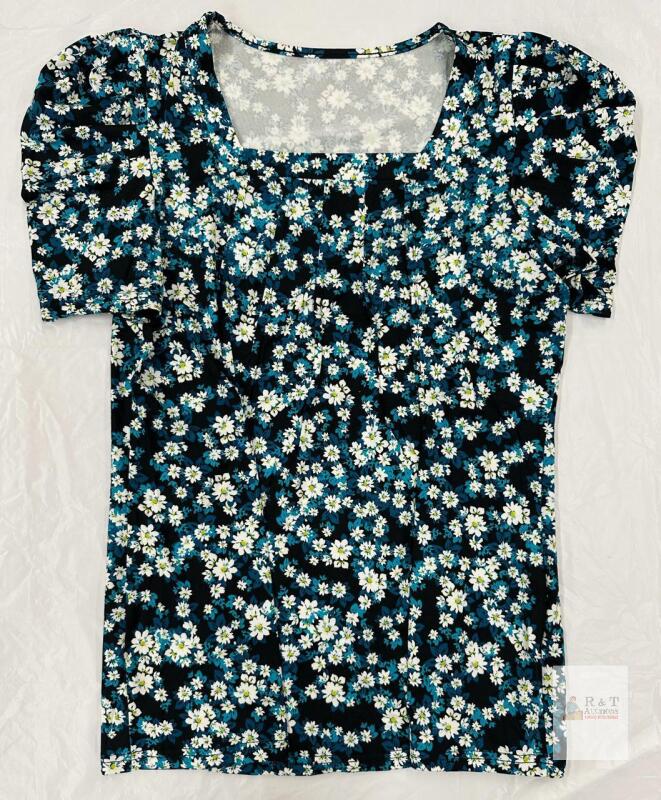new KISSMODA Medium Women&rsquo;s Floral Puff Sleeve Square Neck Blouse, Black/Green/White